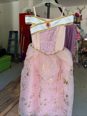Disney Girls Sleeping Beauty Aurora Pink Princess Costume Dress Size 9/10